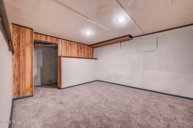 446 10th Ave, Scranton, PA 18504 - finished basement with wood walls, carpet flooring, and recessed lighting