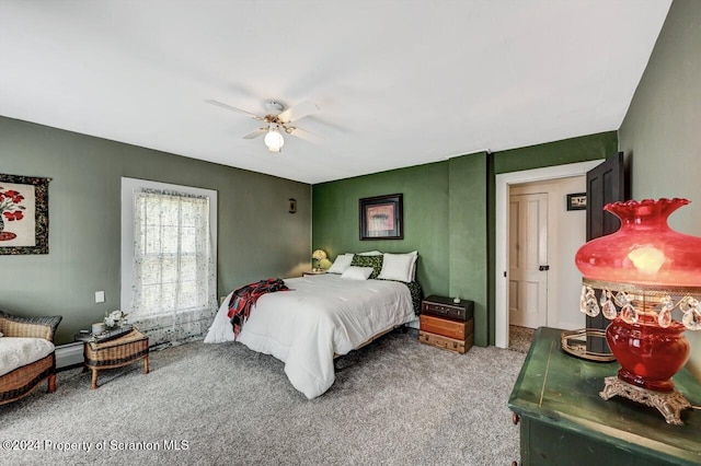 bedroom featuring carpet flooring and ceiling fan