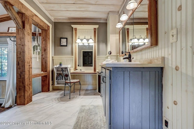 bathroom featuring vanity and wood ceiling