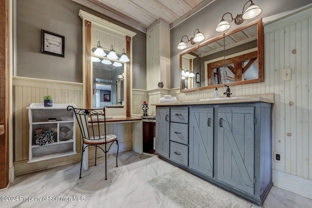 bathroom featuring vanity and wood ceiling