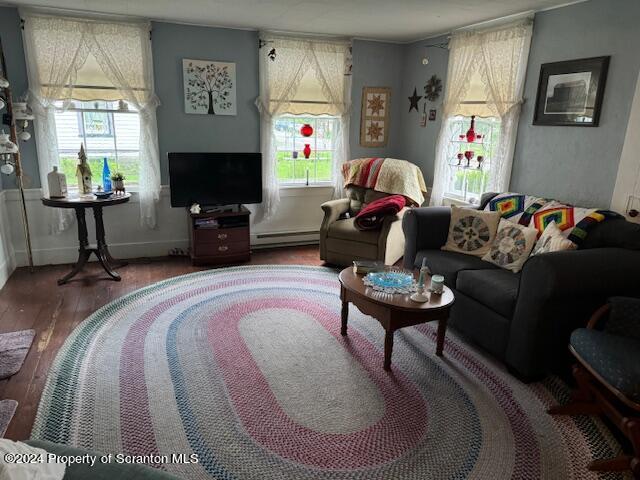 living room featuring hardwood / wood-style floors and a baseboard radiator