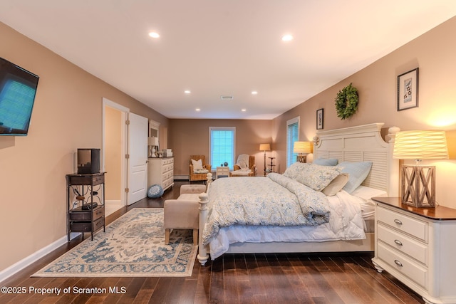 941 Old State Rd, Clarks Summit, PA 18411 - bedroom with dark wood-style flooring, recessed lighting, baseboards, and a baseboard heating unit