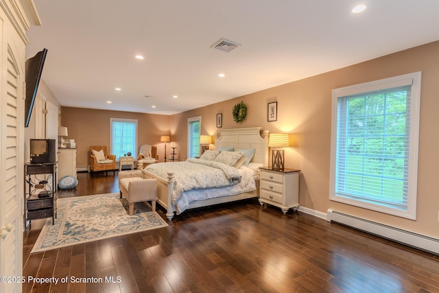 941 Old State Rd, Clarks Summit, PA 18411 - bedroom featuring baseboard heating, dark wood-type flooring, recessed lighting, and baseboards