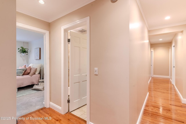 941 Old State Rd, Clarks Summit, PA 18411 - hallway featuring light wood-style floors, ornamental molding, baseboards, and recessed lighting