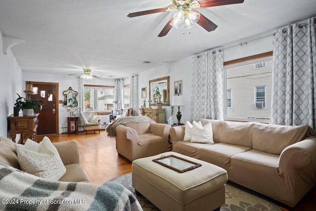 living room featuring light parquet floors