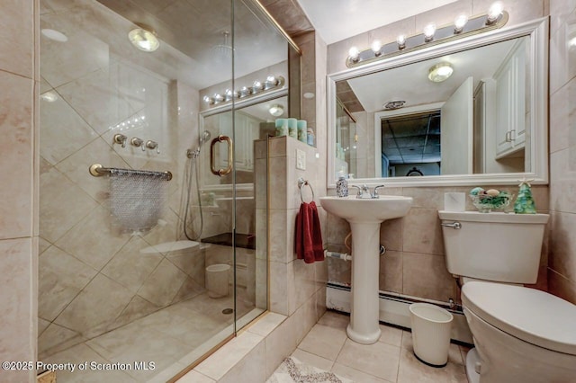 1130 Stafford Ave, Scranton, PA 18504 - bathroom featuring tile patterned flooring, a shower stall, toilet, and tile walls