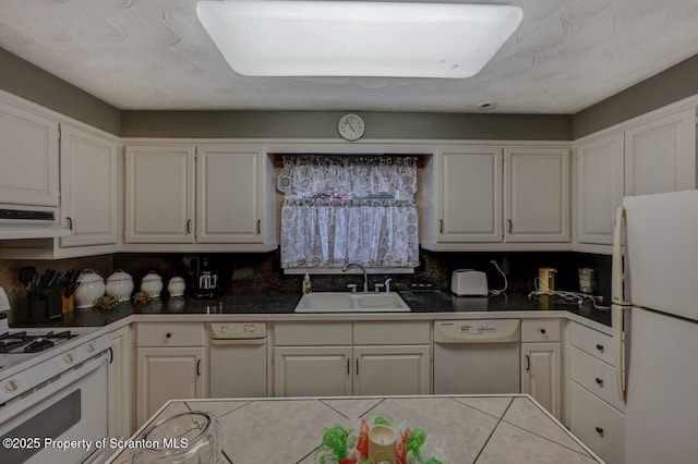 1130 Stafford Ave, Scranton, PA 18504 - kitchen with white appliances, a sink, white cabinets, and tasteful backsplash