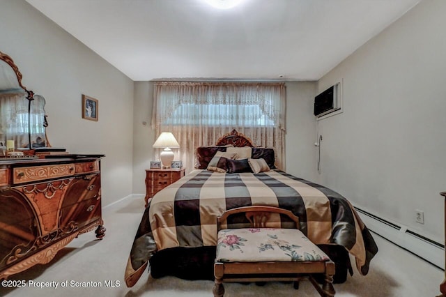 1130 Stafford Ave, Scranton, PA 18504 - bedroom with carpet flooring, baseboard heating, baseboards, and a wall mounted air conditioner