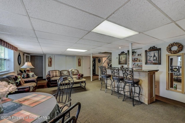 1130 Stafford Ave, Scranton, PA 18504 - carpeted living area with a paneled ceiling and a dry bar