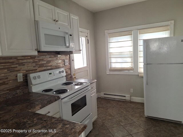1010 Sterling St, Scranton, PA 18508 - kitchen with plenty of natural light, decorative backsplash, baseboard heating, and white appliances