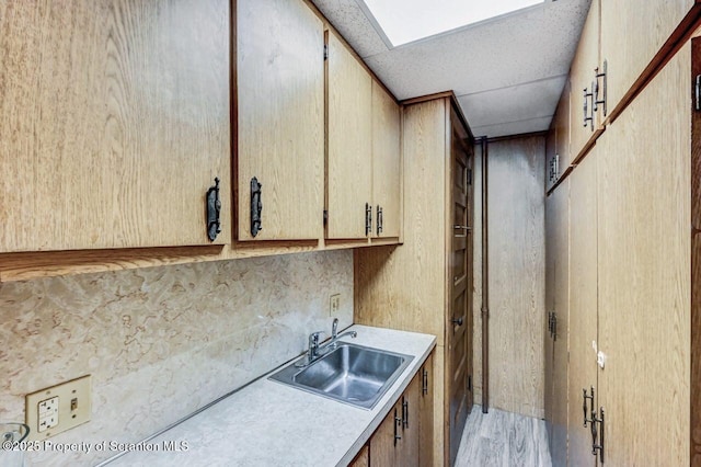 kitchen featuring a paneled ceiling, light hardwood / wood-style floors, and sink