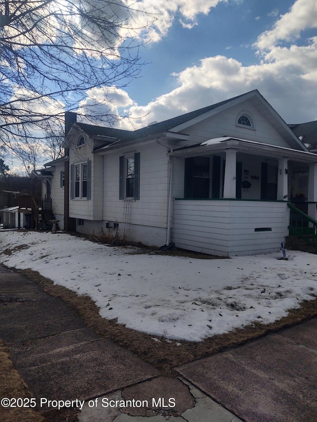 view of snow covered exterior