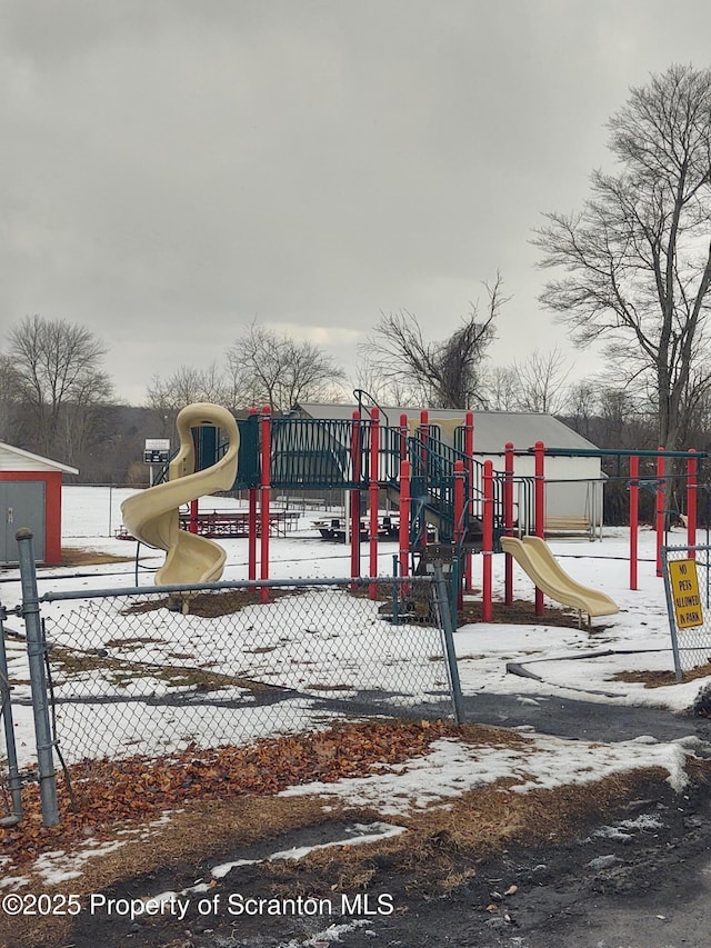 view of snow covered playground