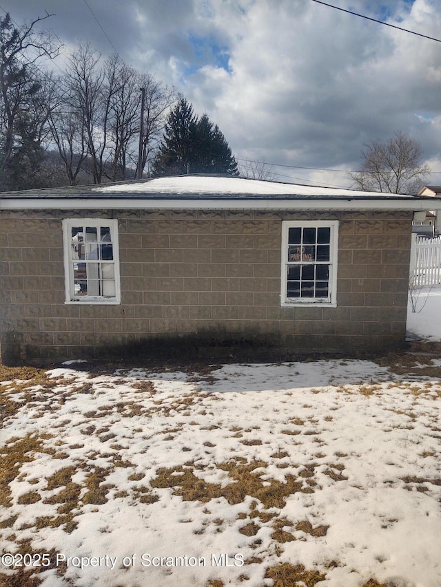 view of snow covered exterior