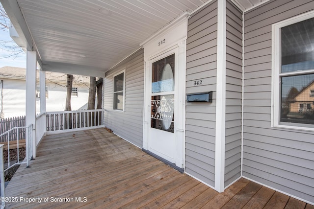 deck featuring a porch