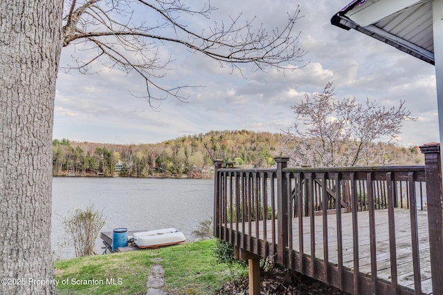 446 Lake Rd, Nicholson, PA 18446 - dock area featuring a wooded view and a deck with water view