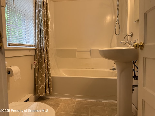 308 Marion St, Clarks Summit, PA 18411 - bathroom featuring shower / bathtub combination with curtain, tile patterned floors, and toilet