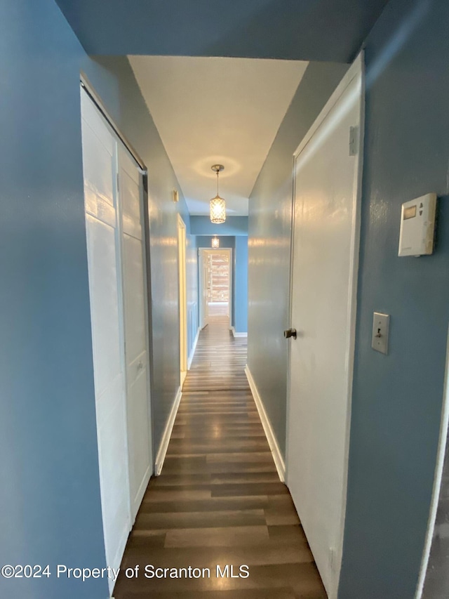 corridor featuring dark wood-type flooring