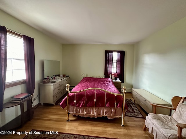 bedroom with multiple windows and wood finished floors