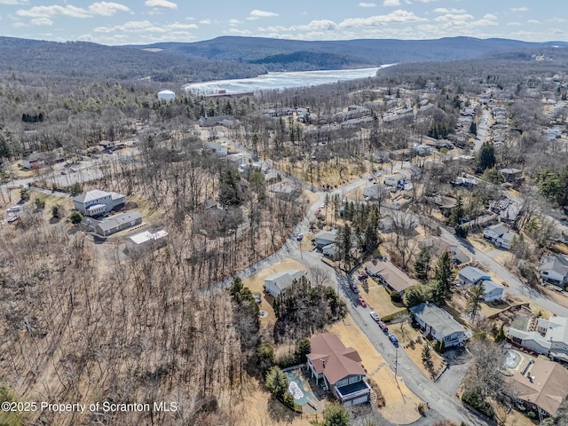 drone / aerial view featuring a mountain view