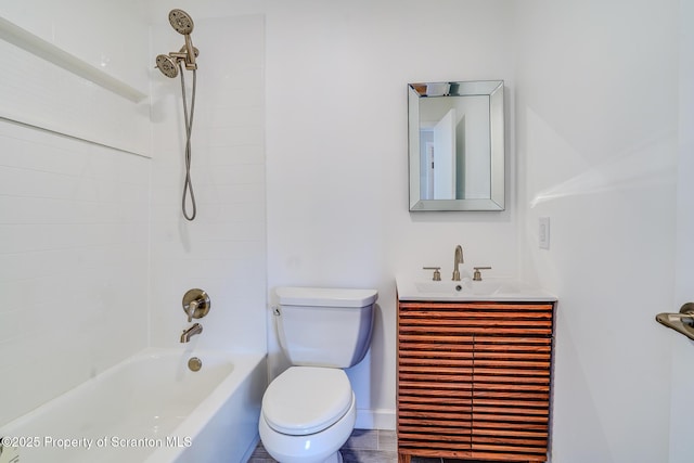 bathroom with shower / washtub combination, toilet, and vanity