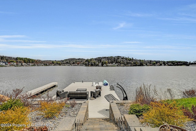 dock area with a water view