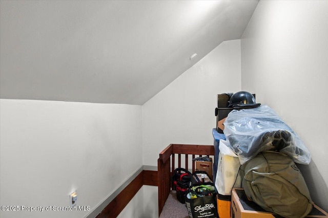 180 E Shore Dr, Dingmans Ferry, PA 18328 - interior space featuring carpet floors and lofted ceiling