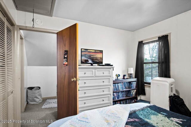 180 E Shore Dr, Dingmans Ferry, PA 18328 - carpeted bedroom with attic access