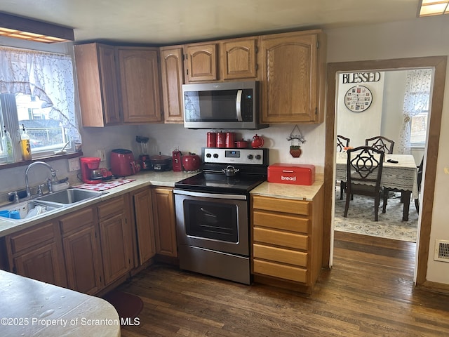 kitchen featuring dark hardwood / wood-style flooring, sink, and appliances with stainless steel finishes