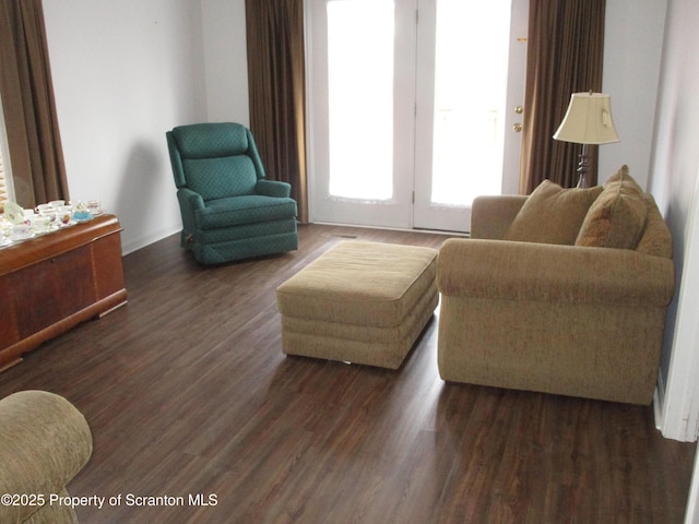 living area with dark hardwood / wood-style floors