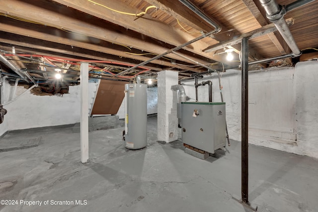 basement with water heater