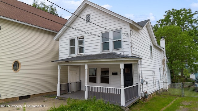 121 Throop St, Scranton, PA 18508 - view of front of house with a porch, a chimney, and a shingled roof