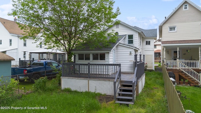 121 Throop St, Scranton, PA 18508 - back of house featuring stairs, a shingled roof, and a deck