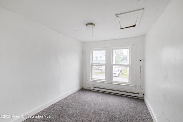 121 Throop St, Scranton, PA 18508 - carpeted spare room with a baseboard heating unit, baseboards, and attic access