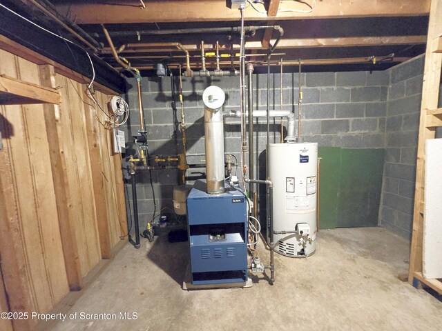 utilities featuring water heater and a heating unit
