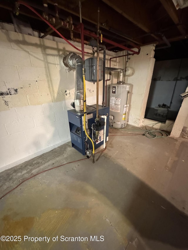 utility room featuring a heating unit and water heater