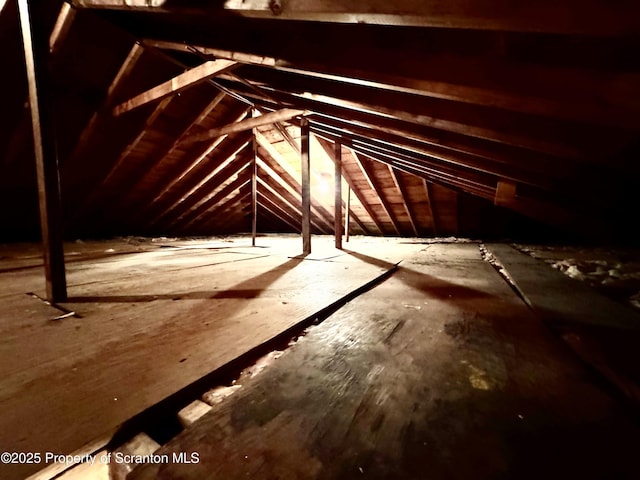 view of unfinished attic