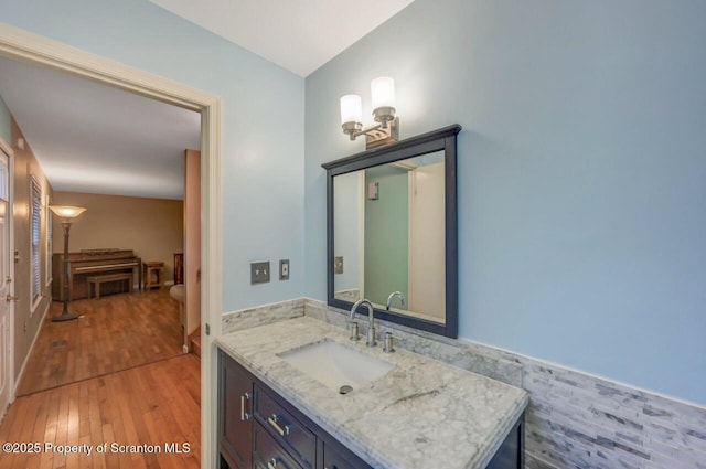 607 Pamela Dr, South Abington Twp, PA 18411 - bathroom with wood-type flooring and vanity