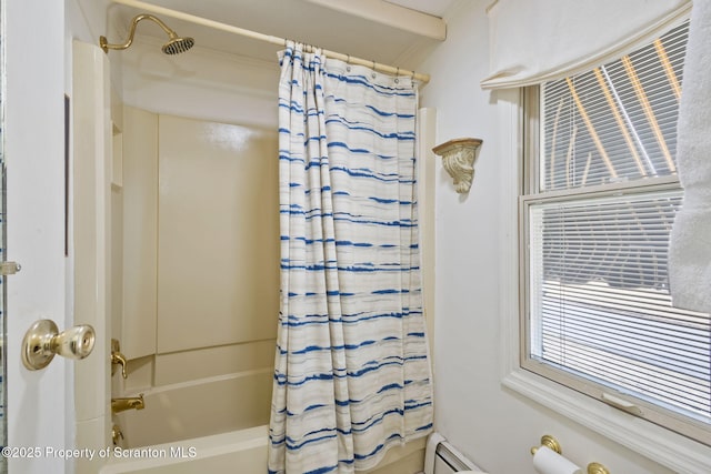 full bathroom featuring shower / bath combination with curtain