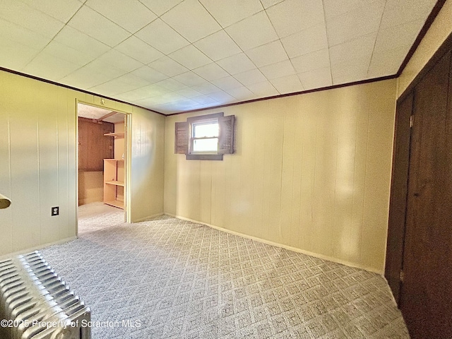 interior space with crown molding and carpet floors
