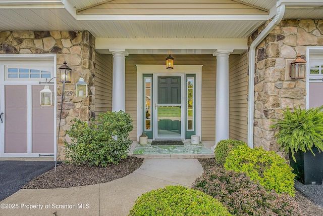 129 Wyndham Rd, South Abington Twp, PA 18411 - entrance to property with stone siding and a porch