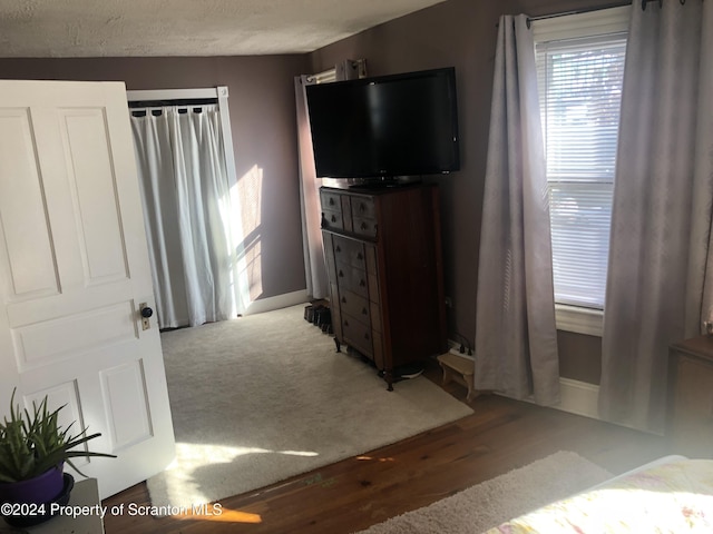 living room with a textured ceiling and light hardwood / wood-style flooring