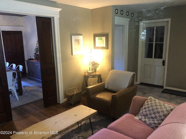 living room with dark wood-type flooring