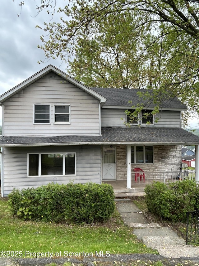 210 Gorham Ave, Mayfield, PA 18433 - view of front of property with covered porch and a shingled roof