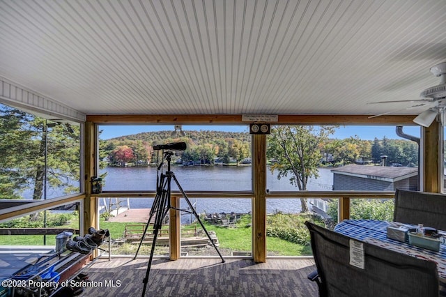 266 Warren Park Rd, New Milford, PA 18834 - deck featuring a water view and a ceiling fan