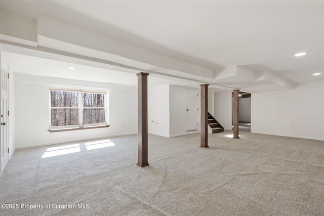 828 Lake Henry Rd, Lake Ariel, PA 18436 - below grade area featuring recessed lighting, carpet floors, baseboards, and stairs
