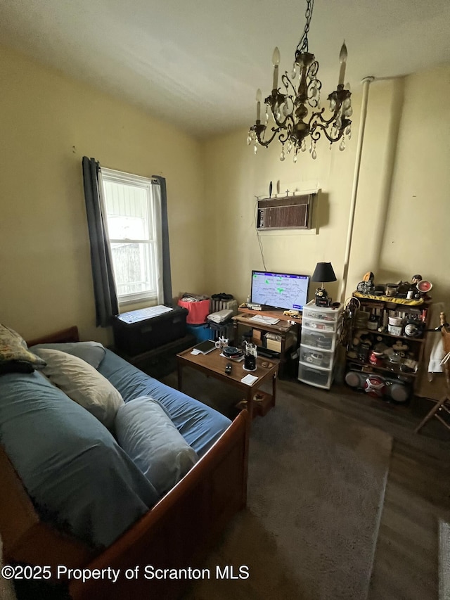 717719 Cedar Ave, Scranton, PA 18505 - living room featuring a chandelier, a wall unit AC, and wood finished floors