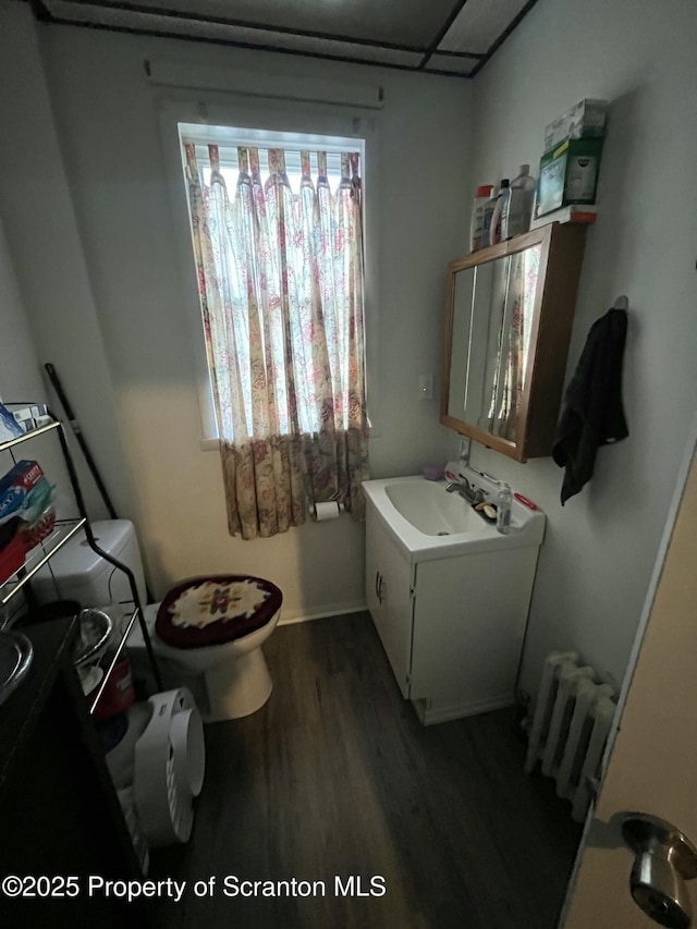 717719 Cedar Ave, Scranton, PA 18505 - half bath featuring vanity, wood finished floors, healthy amount of natural light, and radiator