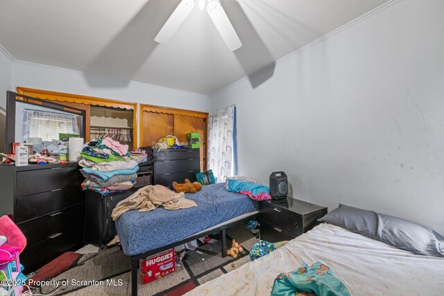 424 Hudson St, Forest City, PA 18421 - bedroom with crown molding and a ceiling fan