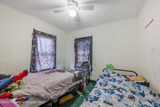 424 Hudson St, Forest City, PA 18421 - carpeted bedroom featuring ornamental molding and a ceiling fan